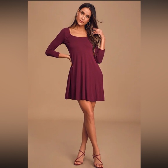 Twirl Power Wine Red Swing Dress - Picture 2 of 8